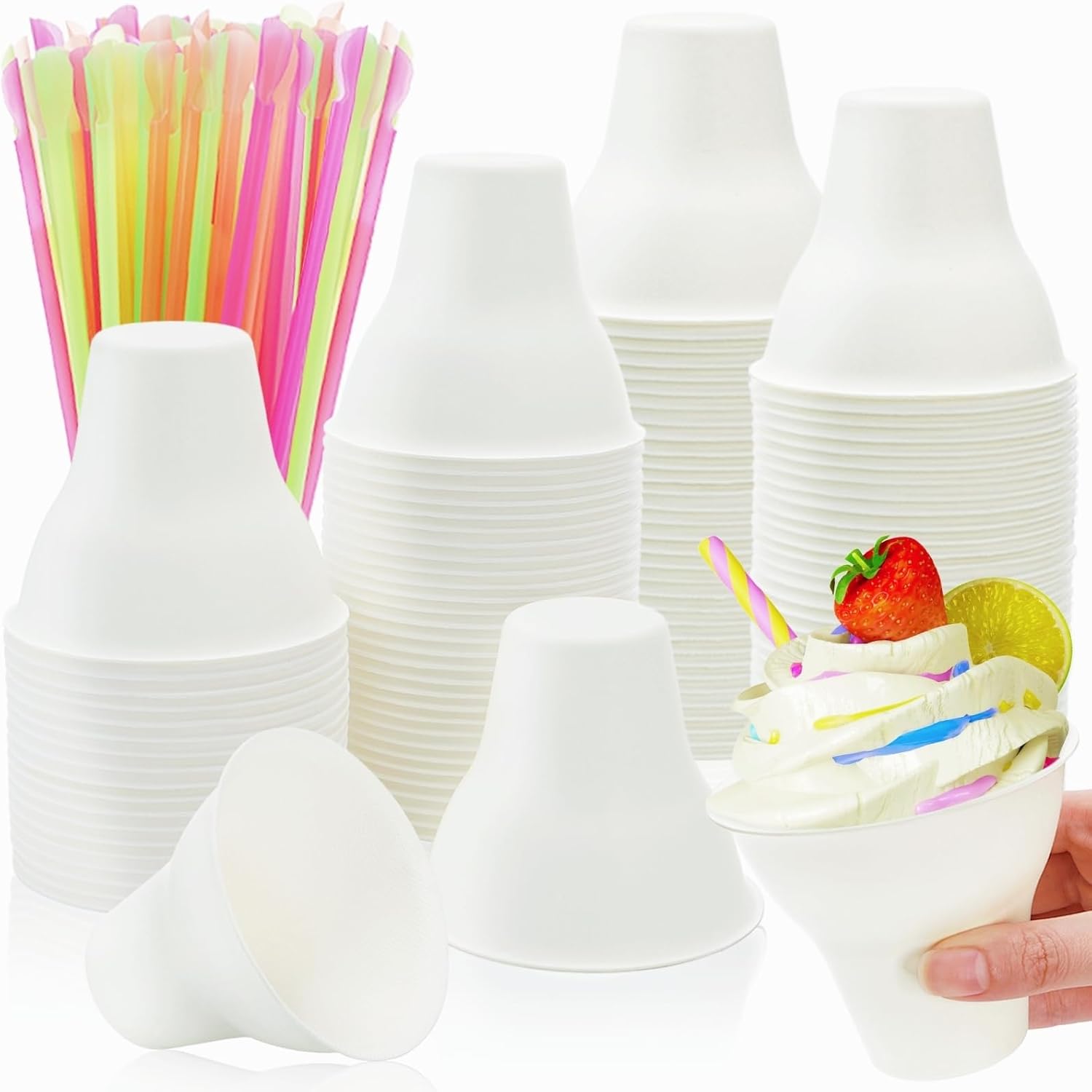 Paper Straw Color - 100 Pack Snow Cone Cups and