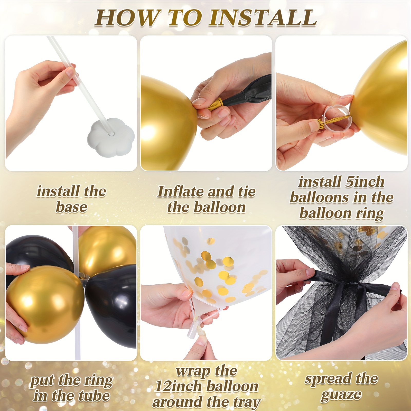 8 Set, Black & Gold Balloon Ce - Centerpiece Stick 评论和价格