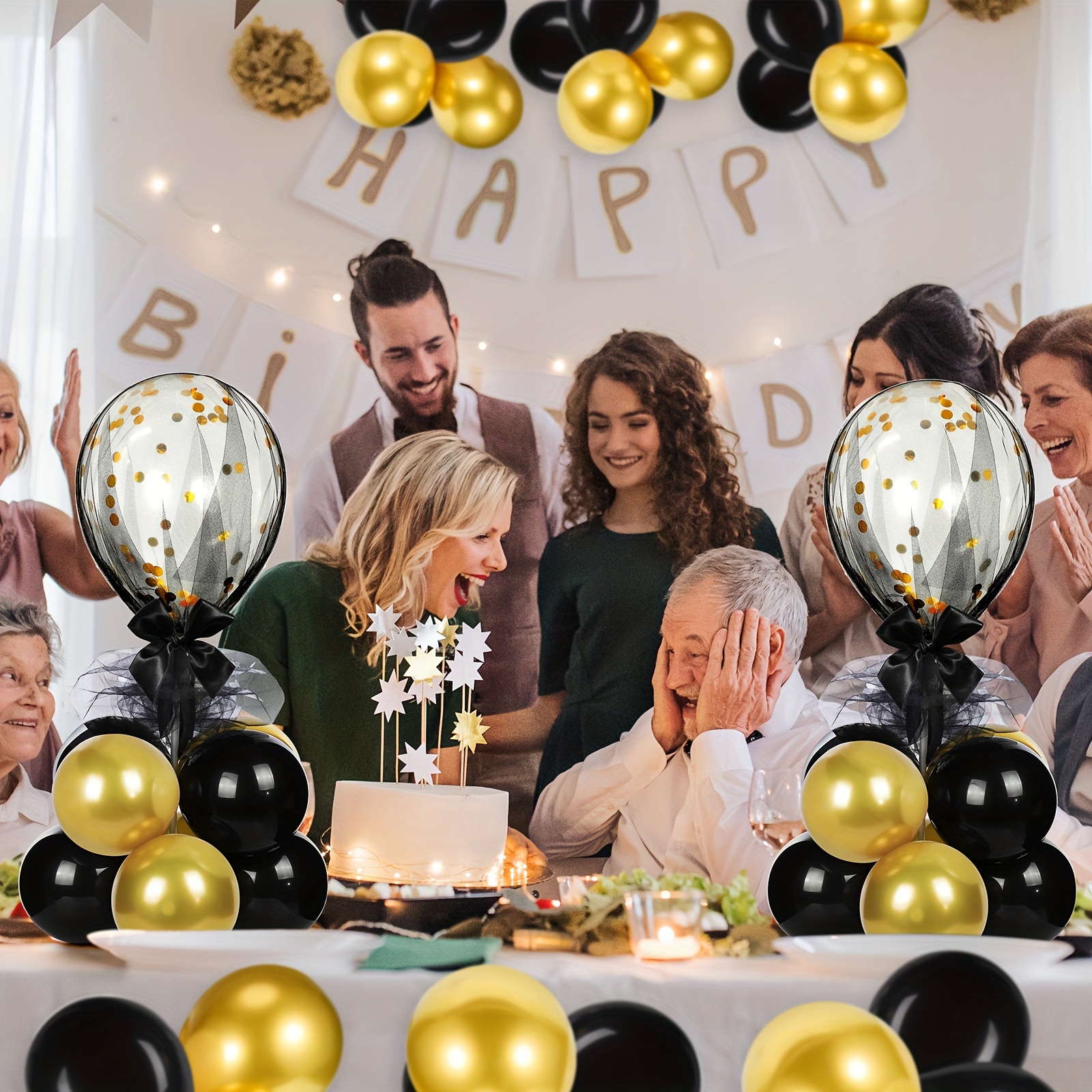 8 Set, Black & Gold Balloon Ce - Centerpiece Stick 评论和价格