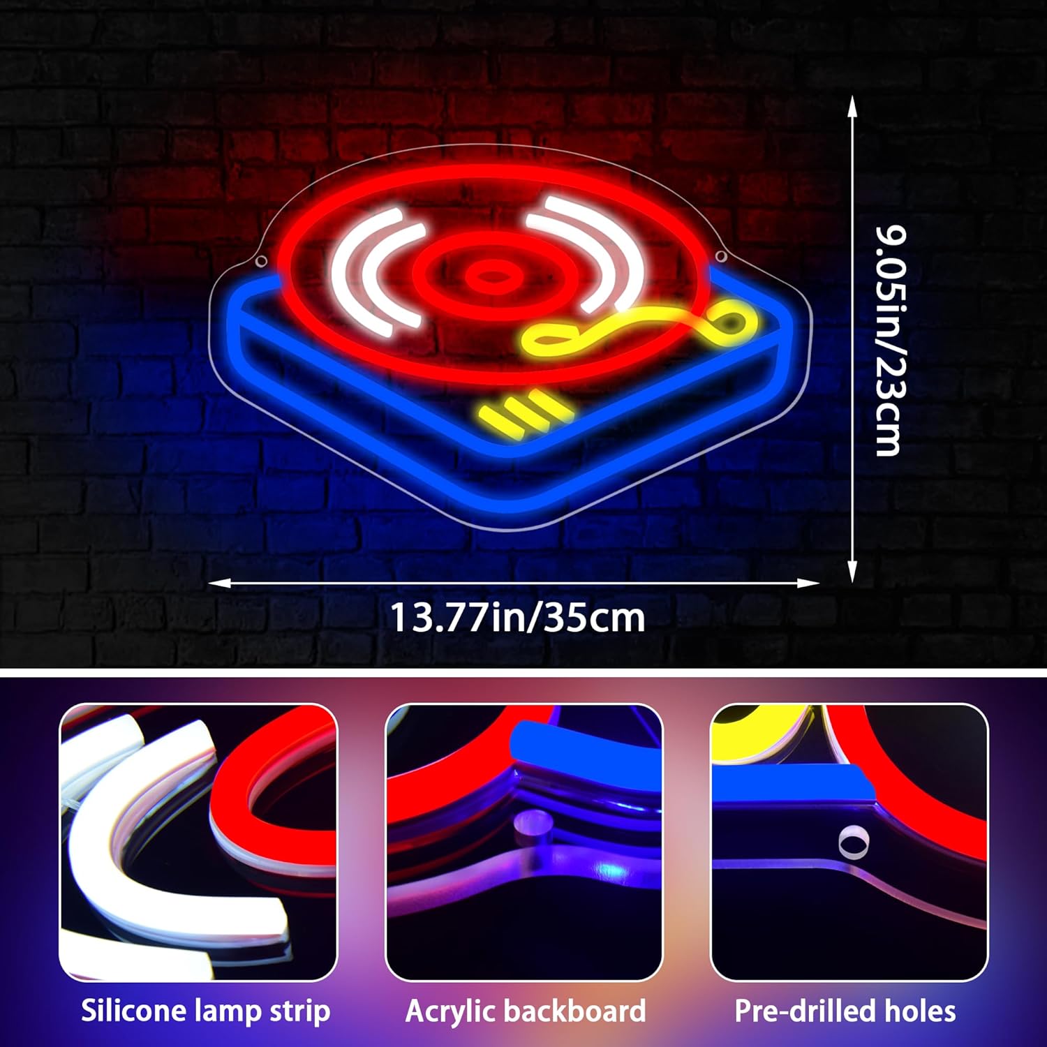 Record Player Neon Sign Guita  - Neon Sign Party 评论和价格