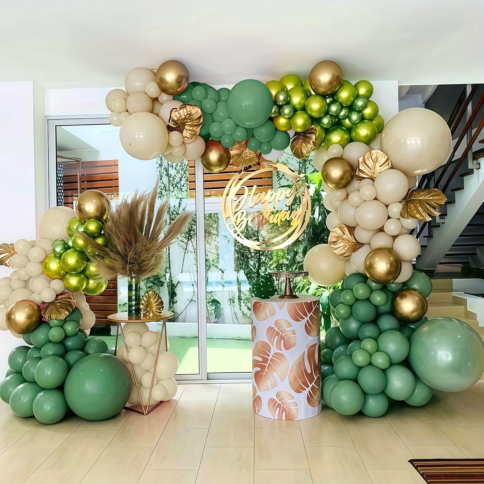88pcs Sage Green & Golden Ball - Balloon Arch Kit 评论和价格