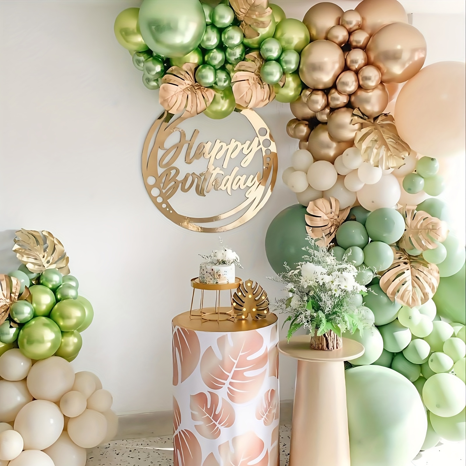 88pcs Sage Green & Golden Ball - Balloon Arch Kit 评论和价格