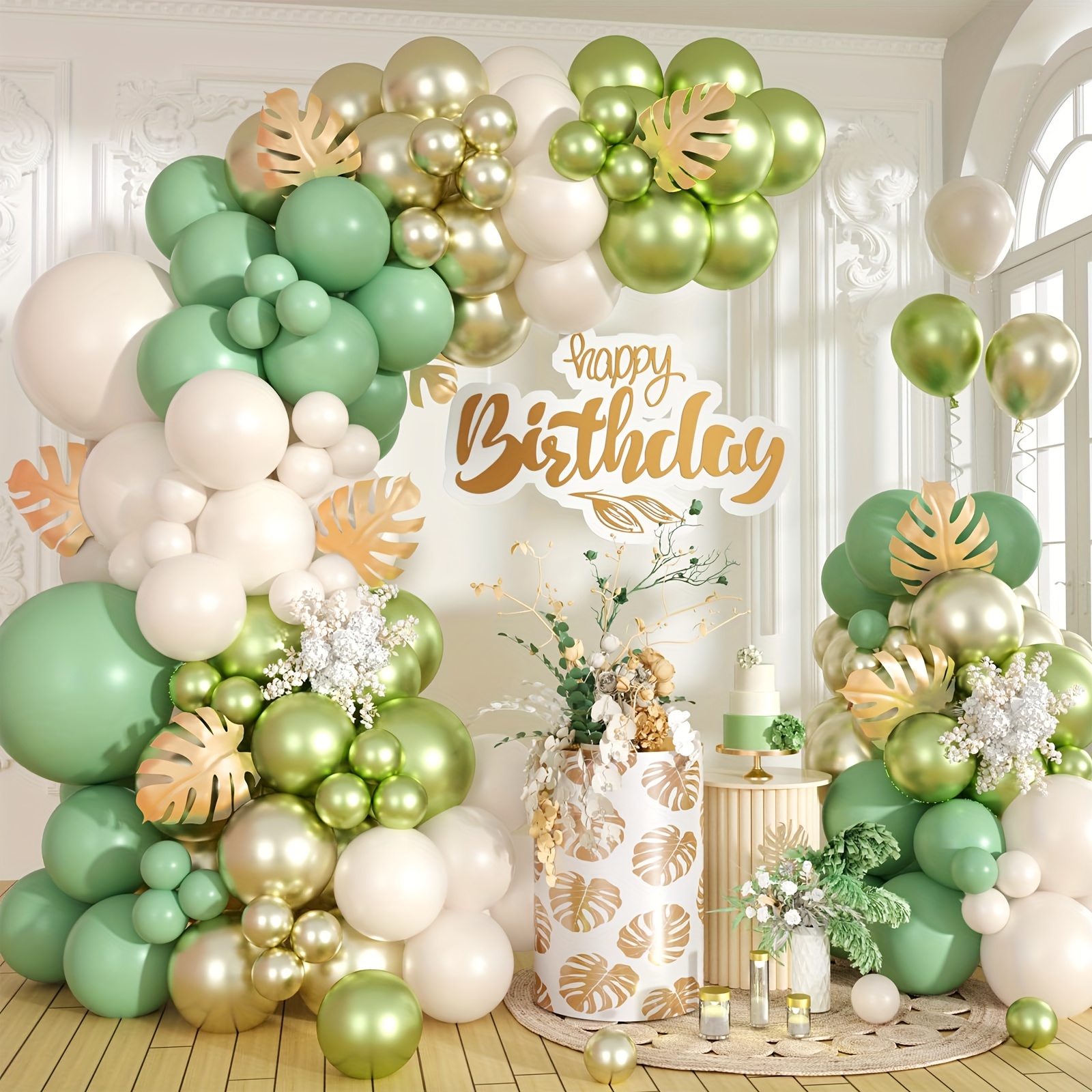 88pcs Sage Green & Golden Ball - Balloon Arch Kit 评论和价格