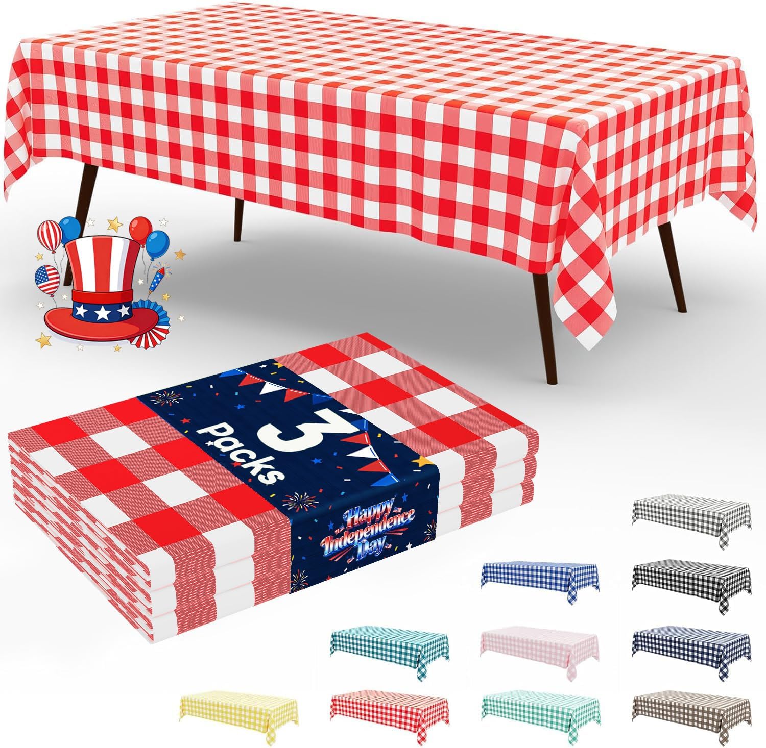 Smiry 3 Pack Red Gingham Dispo - Table Cloth Disposable 评论和价格