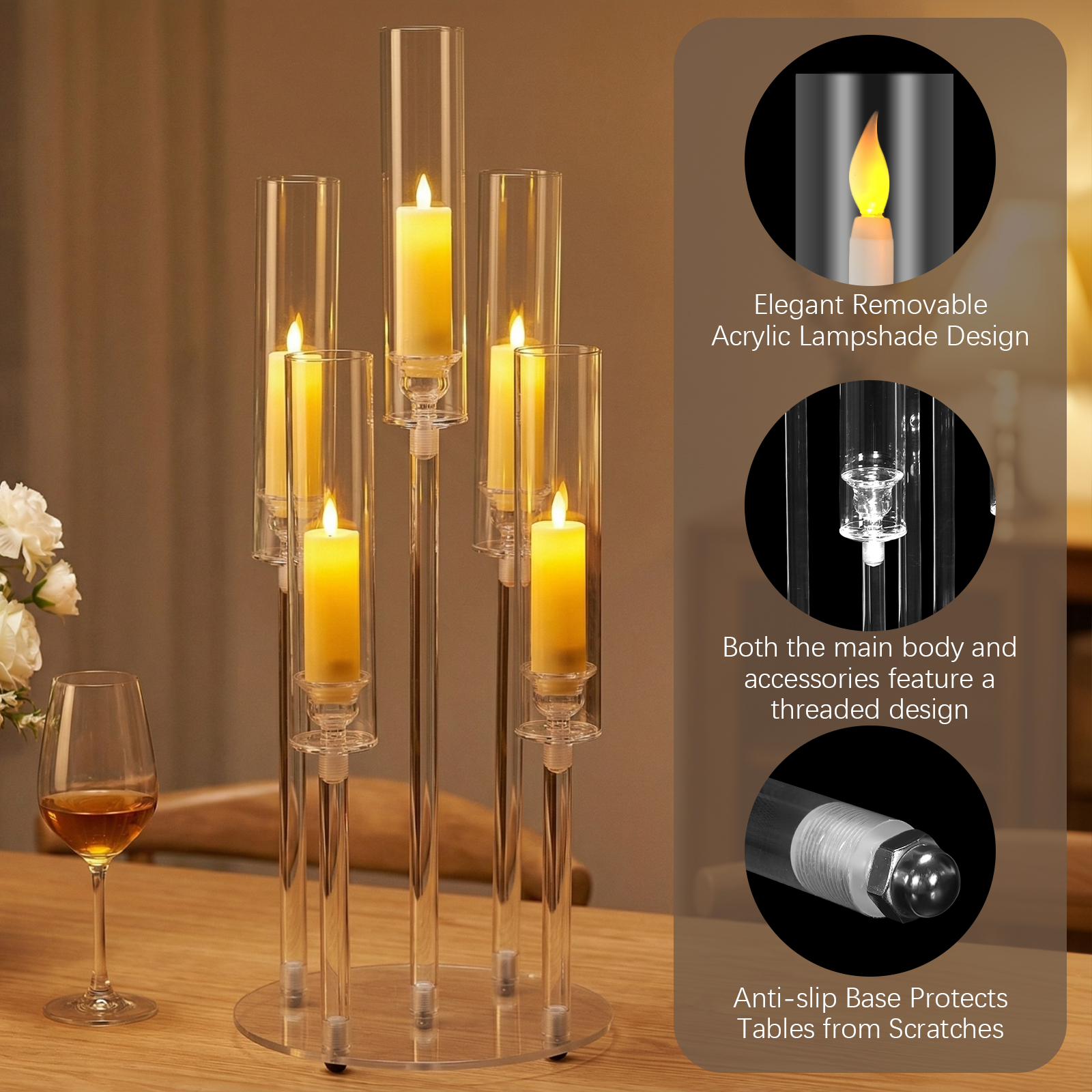 20/10PCS 5 Arm Acrylic Candles - Centerpiece Stick 评论和价格