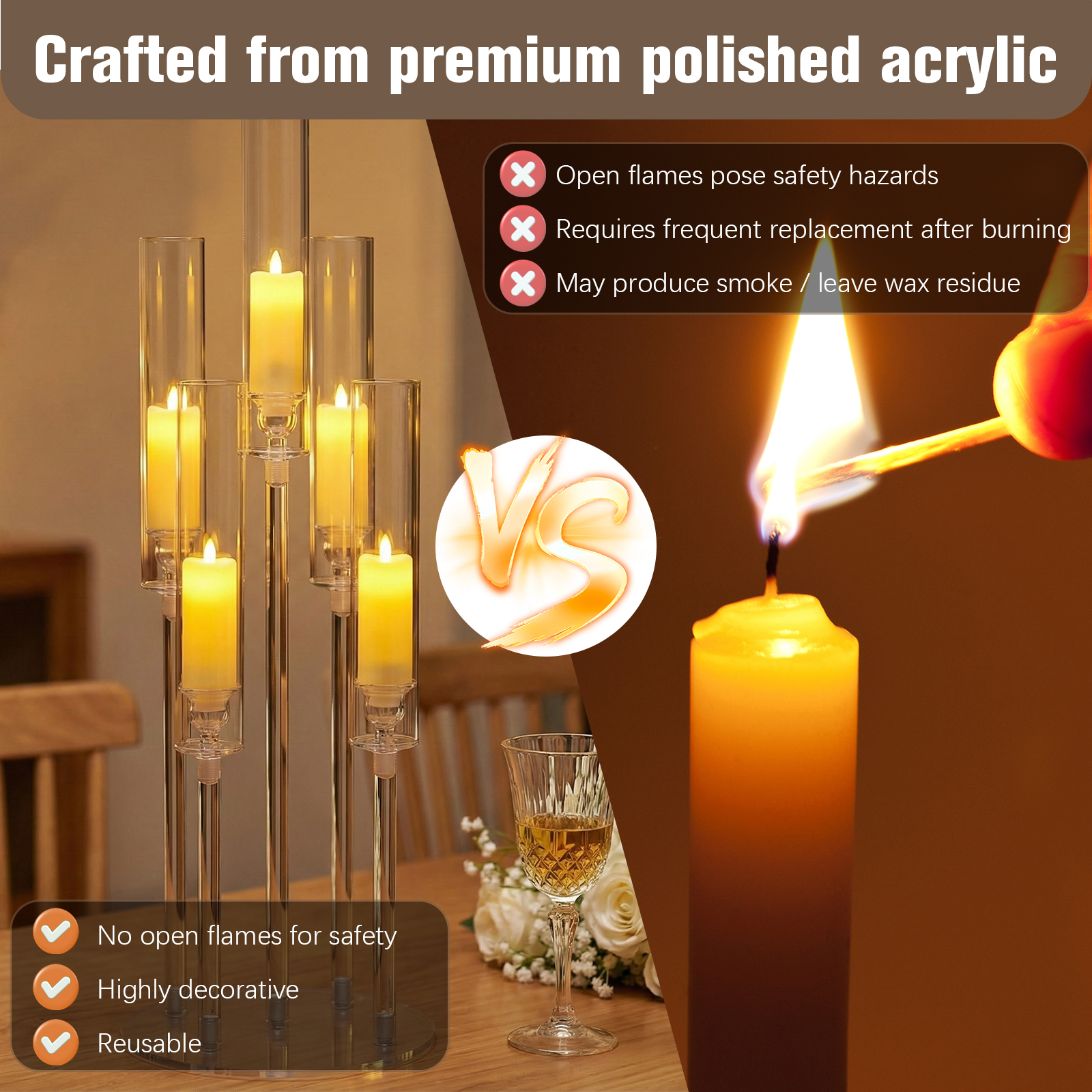 20/10PCS 5 Arm Acrylic Candles - Centerpiece Stick 评论和价格