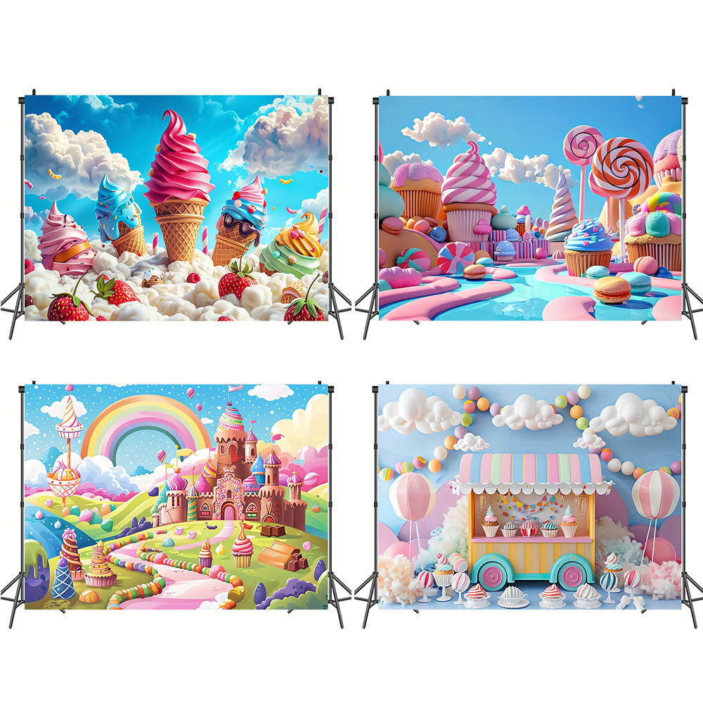Sweet Ice Cream Theme Backdrop - Dessert Table Backdrop 评论和价格