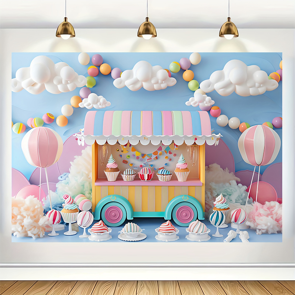 Sweet Ice Cream Theme Backdrop - Dessert Table Backdrop 评论和价格