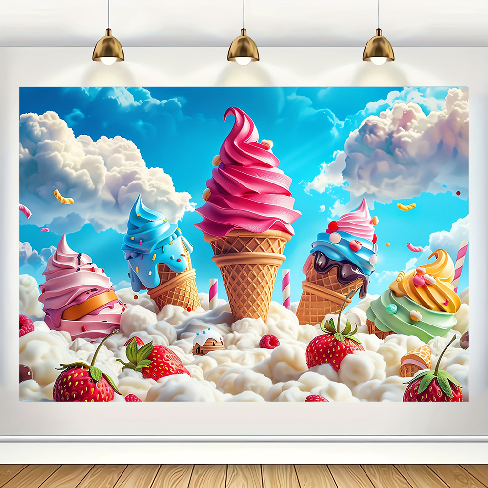 Sweet Ice Cream Theme Backdrop - Dessert Table Backdrop 评论和价格