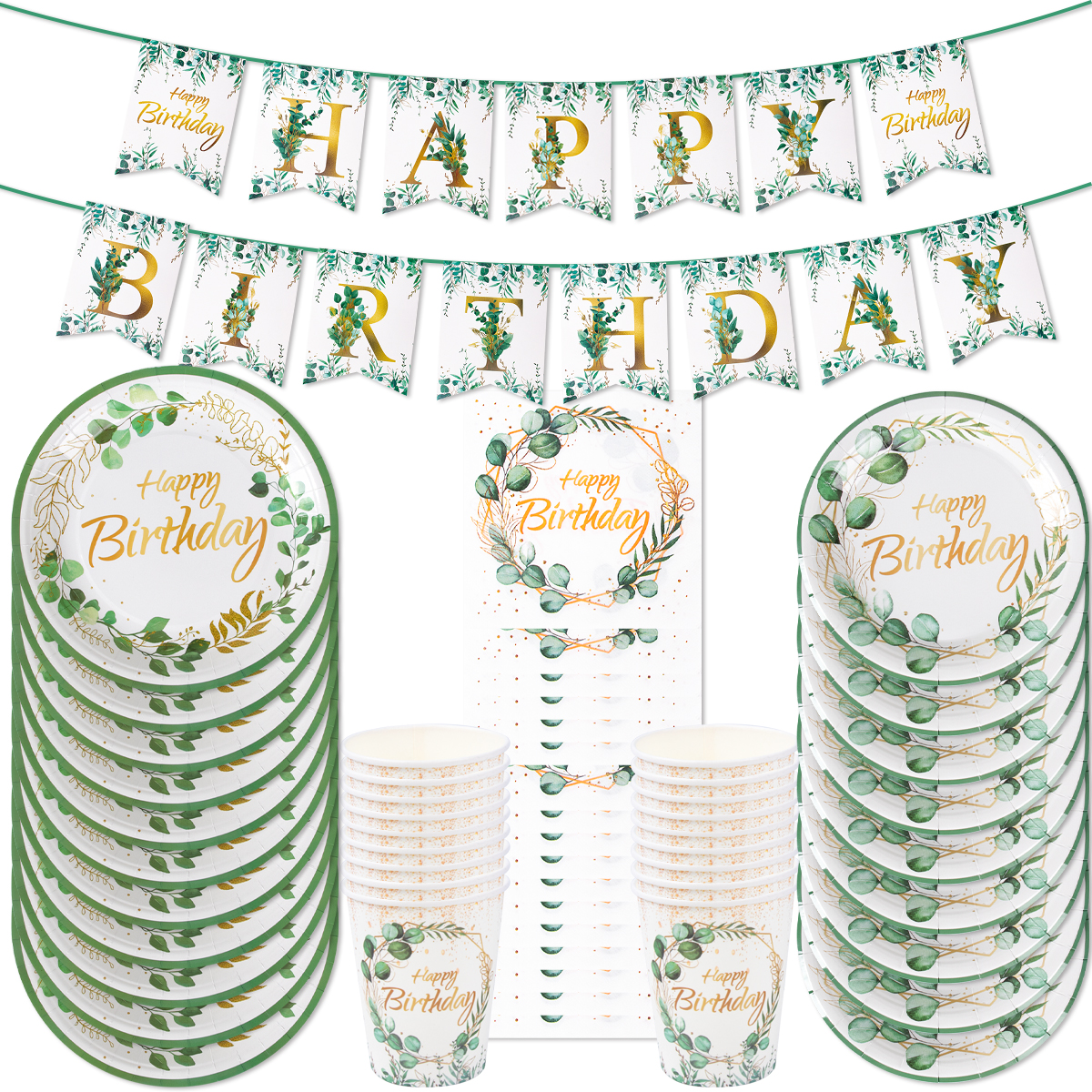 Green Eucalyptus Leaf Happy Bi - Table Cloth Disposable 评论和价格