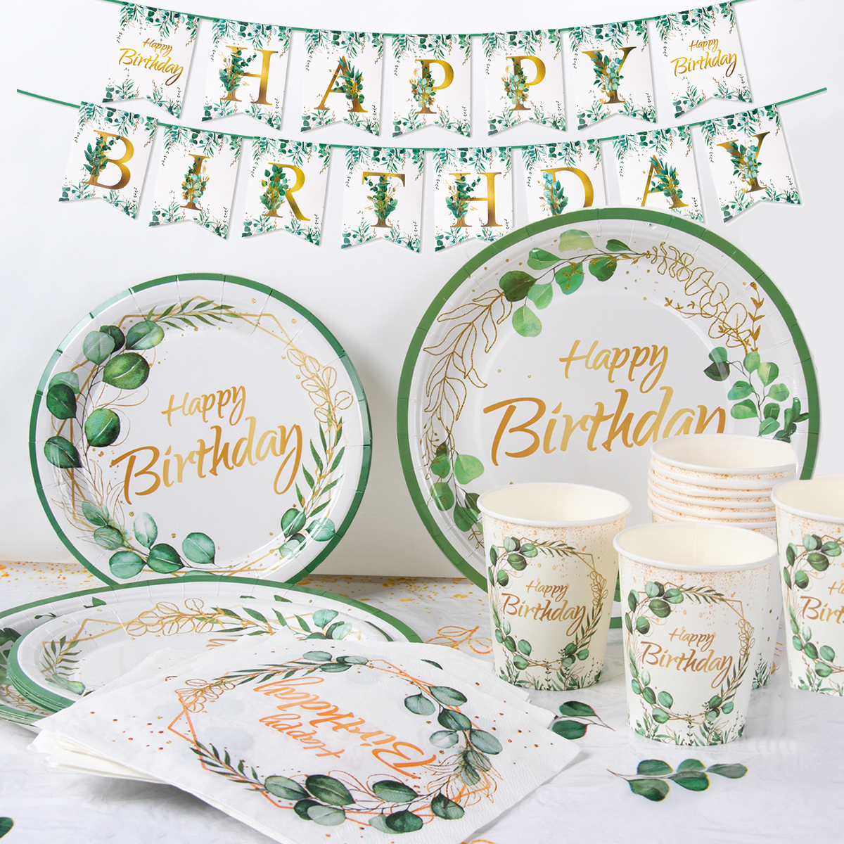 Green Eucalyptus Leaf Happy Bi - Table Cloth Disposable 评论和价格