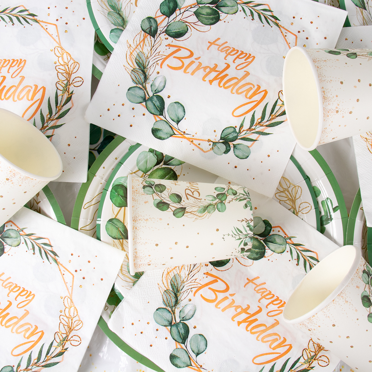 Green Eucalyptus Leaf Happy Bi - Table Cloth Disposable 评论和价格