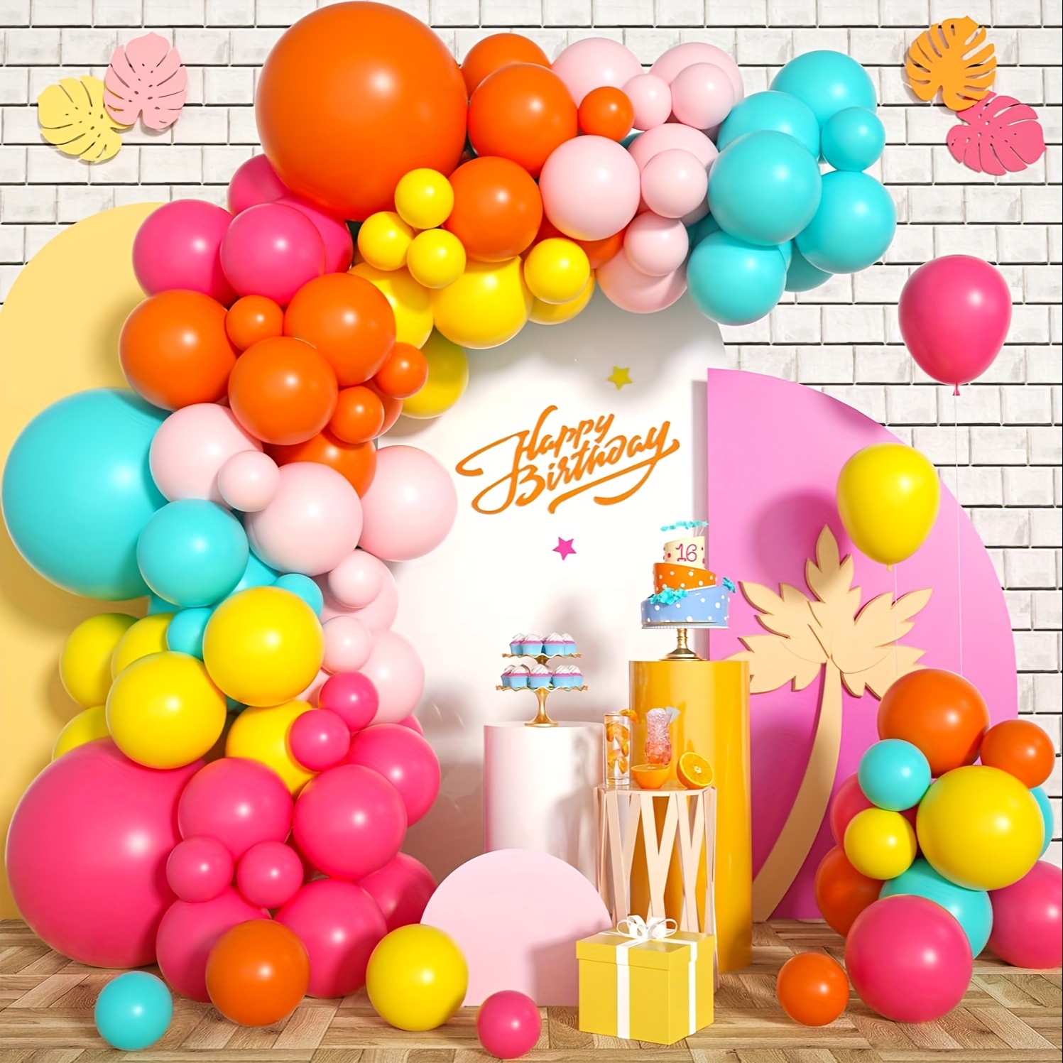 130pcs Pink Yellow Orange Ball - Balloon Arch Kit 评论和价格