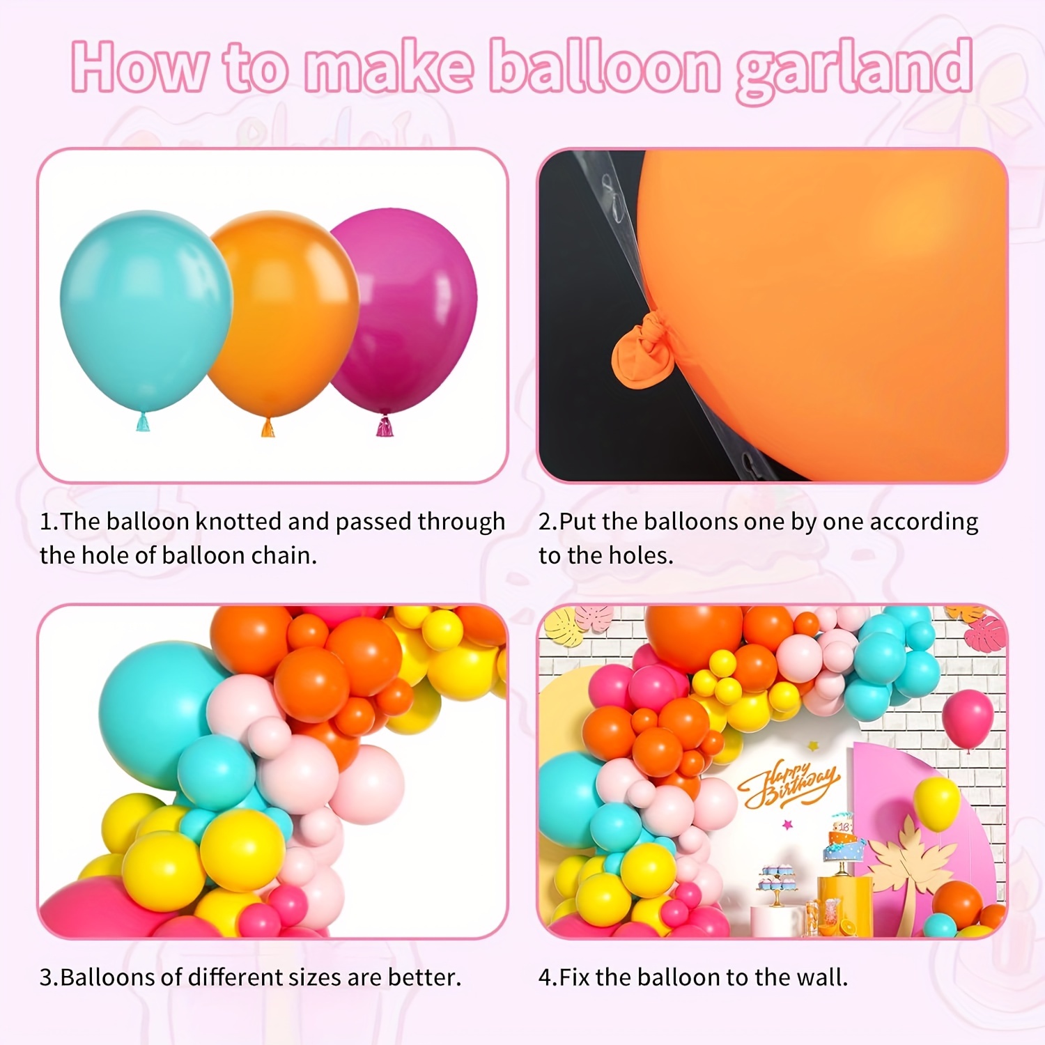 130pcs Pink Yellow Orange Ball - Balloon Arch Kit 评论和价格