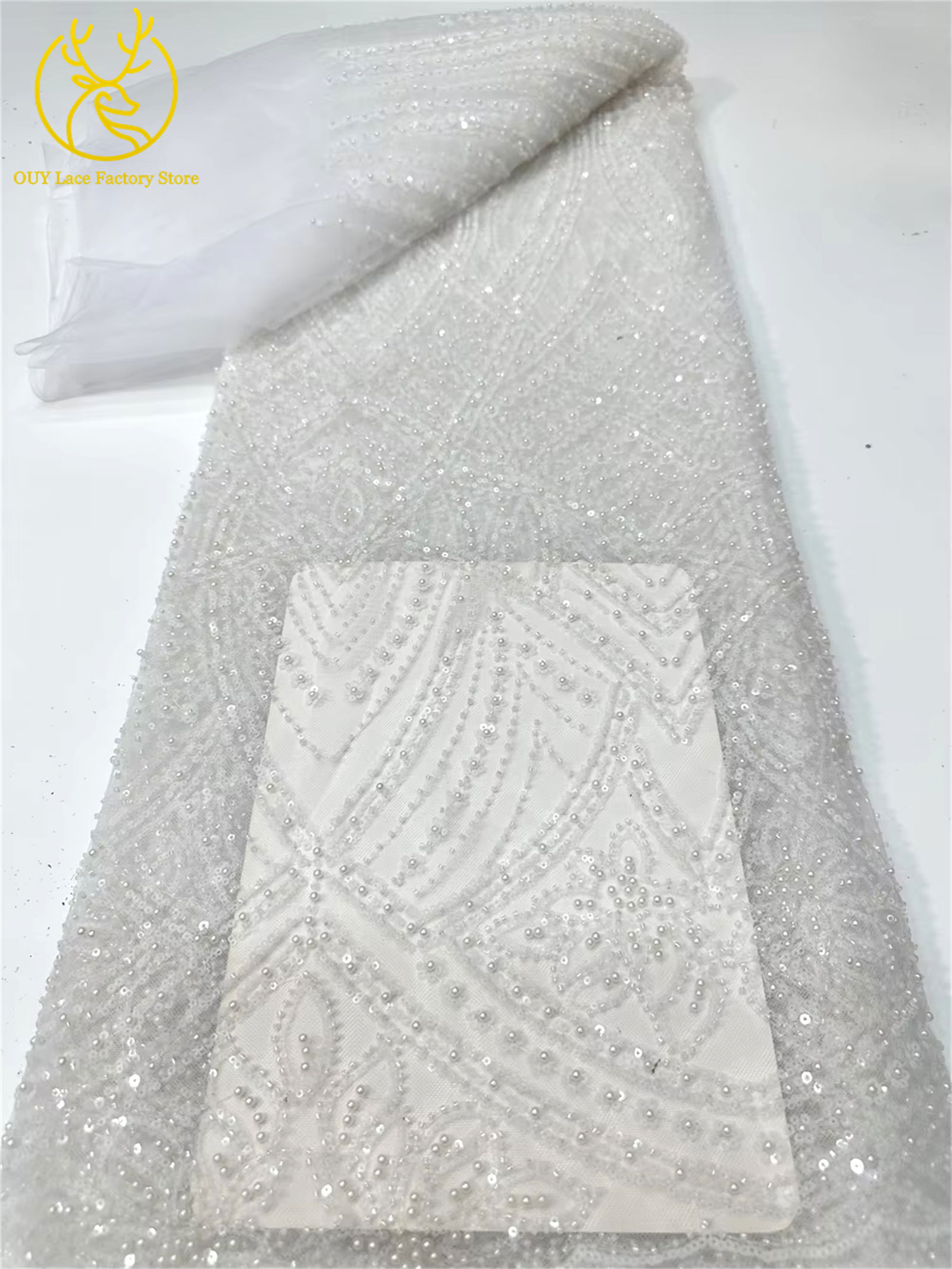 African Gold Beaded Lace Fabri - Glitter Tablecloth 评论和价格