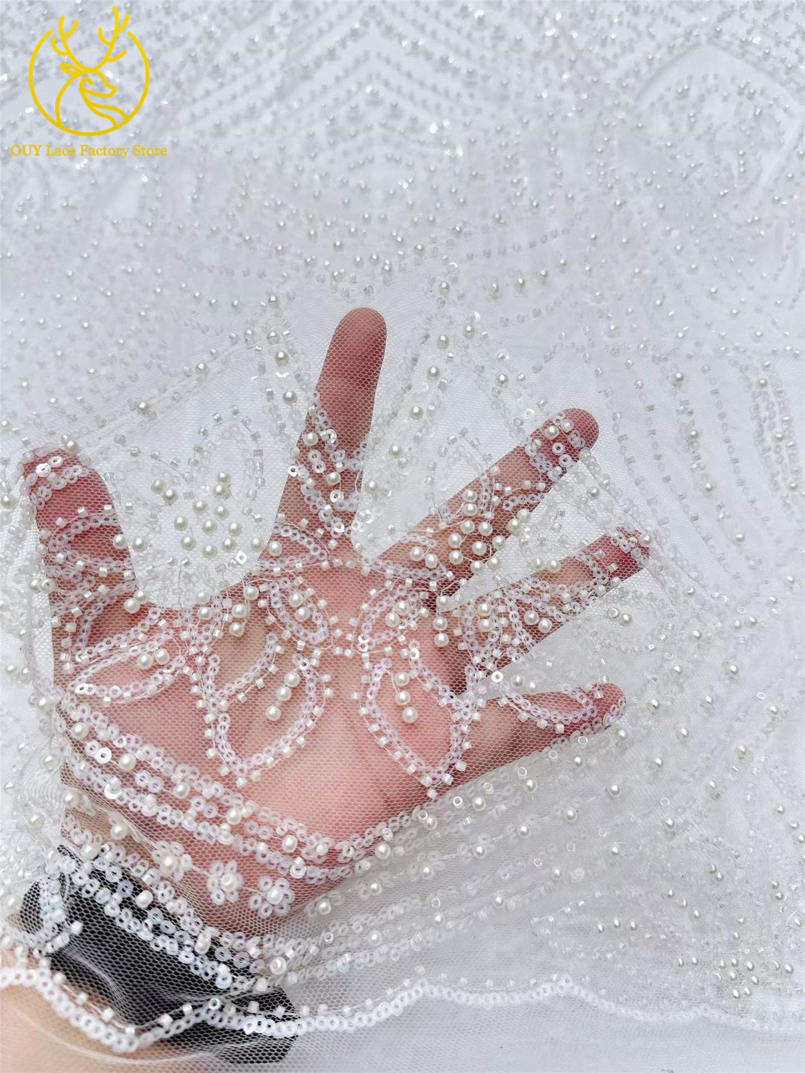 African Gold Beaded Lace Fabri - Glitter Tablecloth 评论和价格