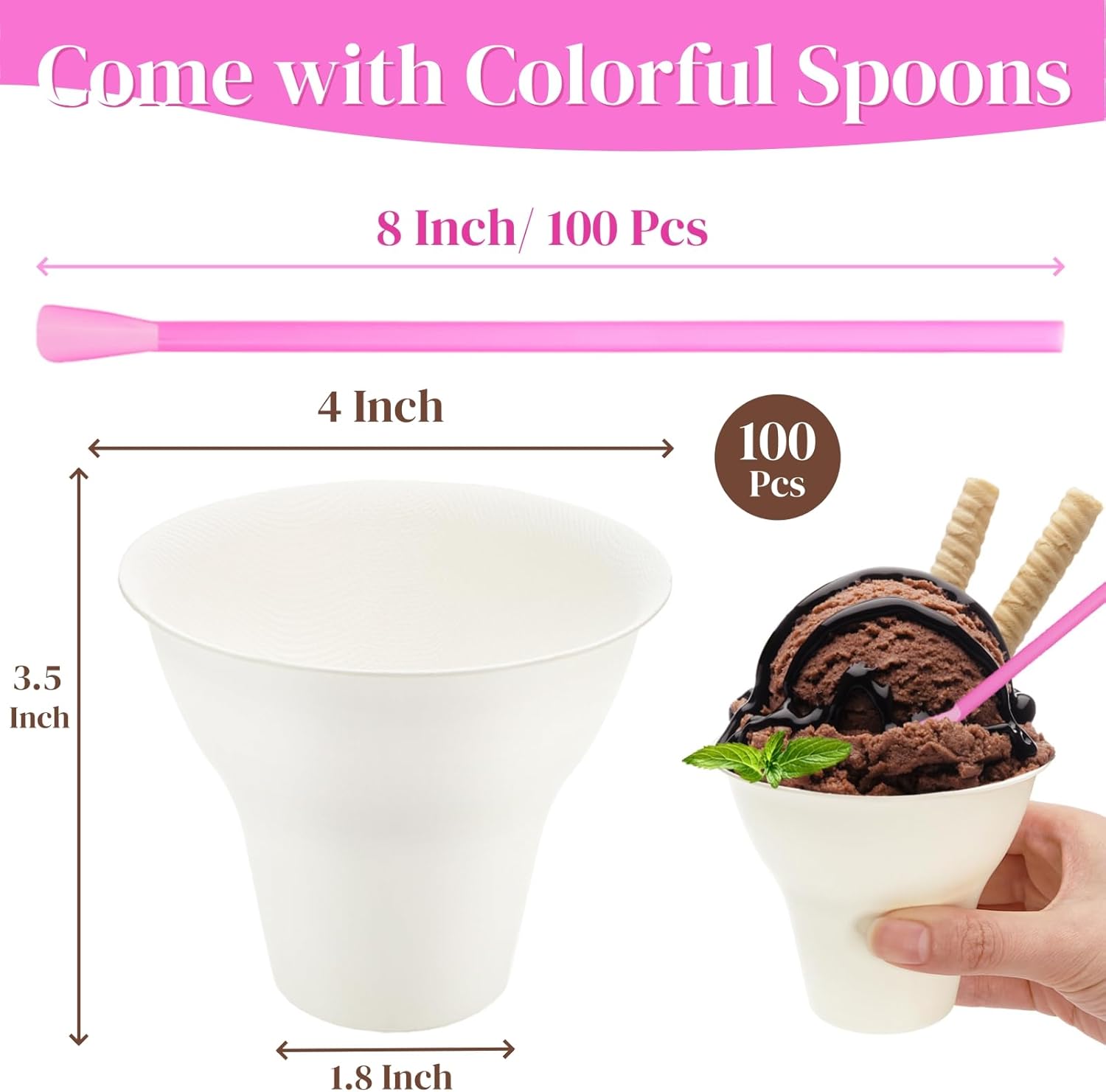 100 Pack Snow Cone Cups and St - Paper Straw Color 评论和价格